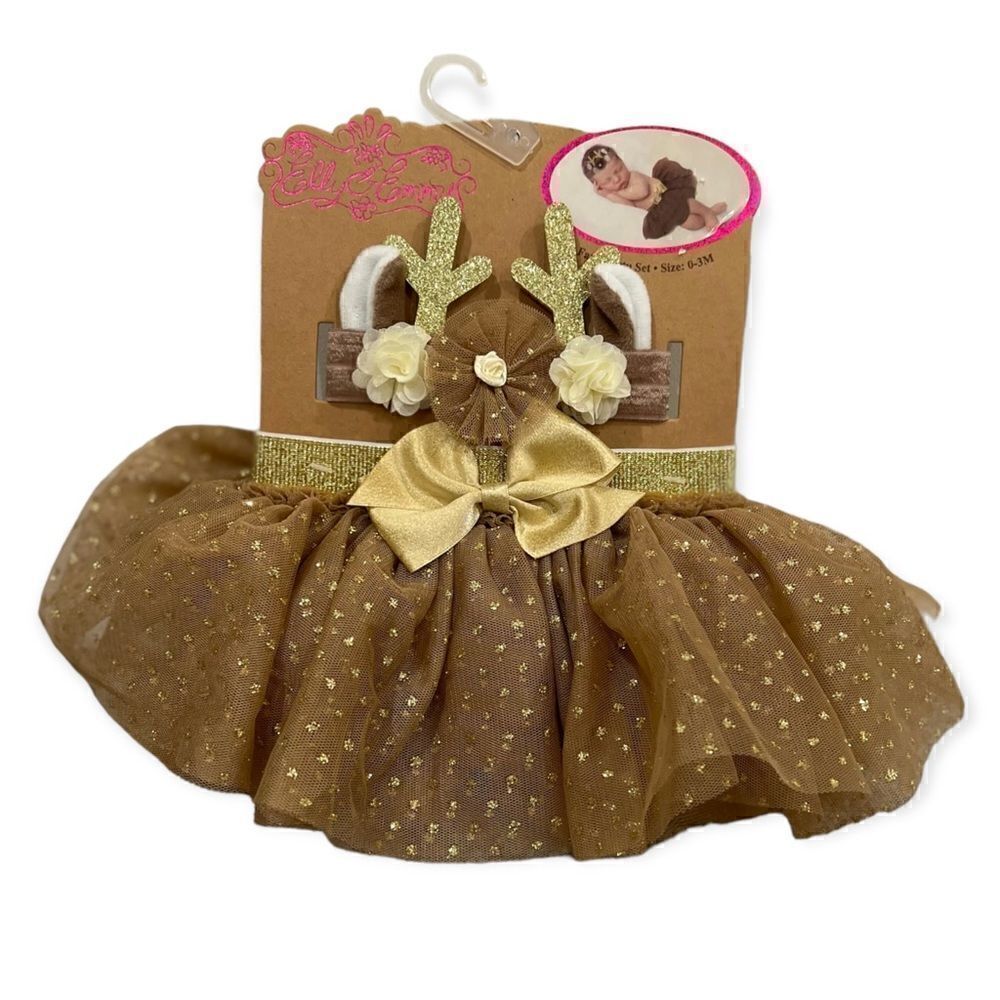 NWT Elly & Emmy Gold Reindeer Fancy Tutu Set